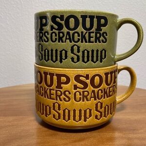 Set of 2 Vintage Nostalgic Napa Soup Mugs Bowls Green Yellow